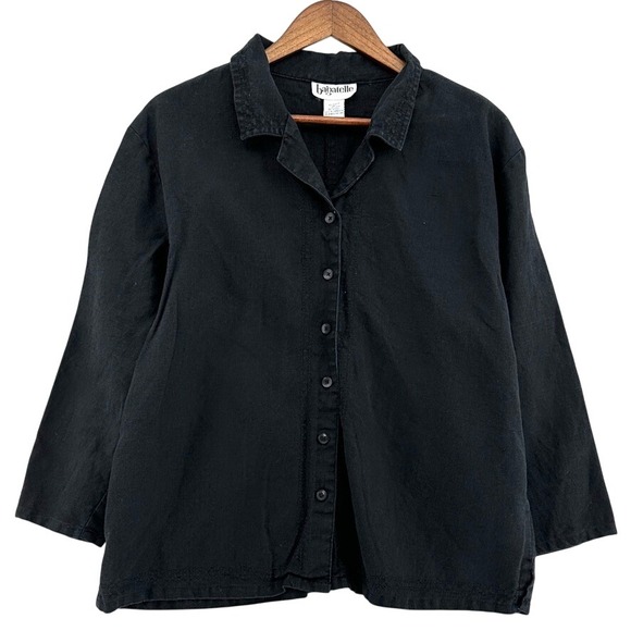 bagatelle Tops - VTG Bagatelle Black 100% Linen Button Down Shirt Long Sleeve SZ XL Loose Baggy